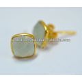 Venta al por mayor Vermeil Calcedonia pendiente de piedras preciosas Vermeil Calcedonia pendiente de piedras preciosas anillo de moda Joyería Proveedor